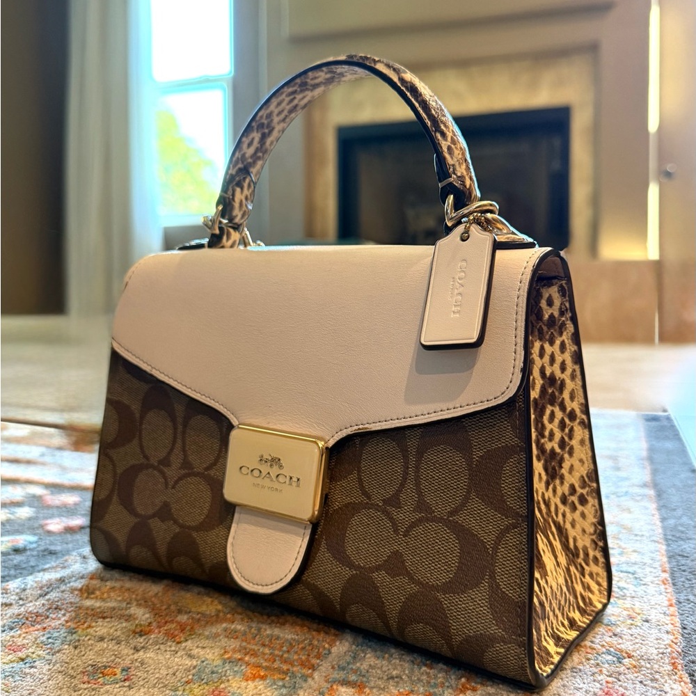 Coach Brown and White Pepper Satchel Bag